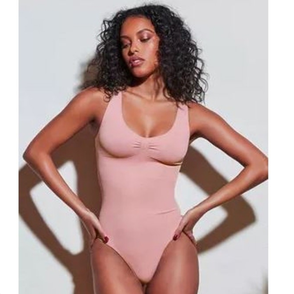 Fleur du Mal Blush Pink Deep V Bodysuit